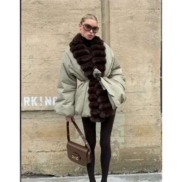 Helsa bubble puffer jacket coat faux fur S - Picture 2 of 6